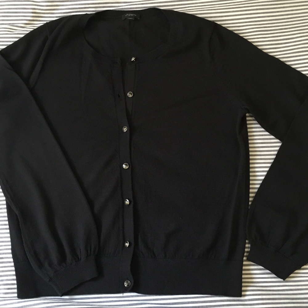 Ann Taylor Merino Cardigan w/ Crystal Buttons L